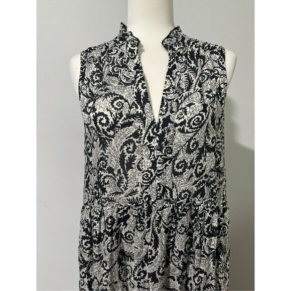 Anthropologie Maeve Marya Tiered black white ruffle shift dress pocket maxi dres - Picture 5 of 14